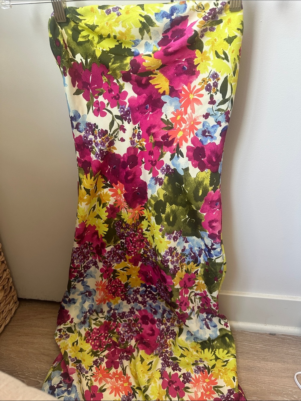 Vici Strapless Floral Midi Dress - Fuchsia, Yellow & Green